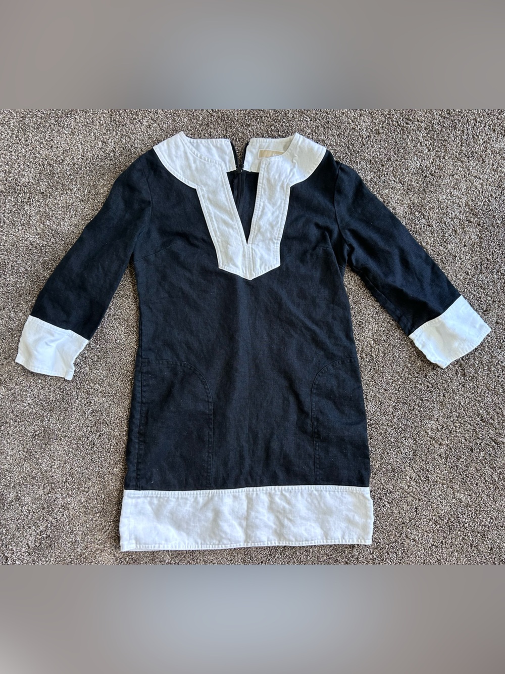 MICHAEL Michael Kors Black Tunic Dress with White Trim Linen
